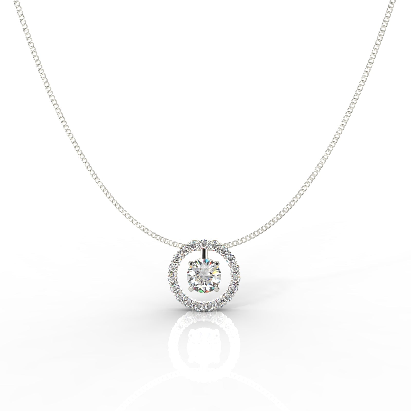Dazzling Solitaire Circle Shaped Pendant With Chain- Hallmarked 925 Sterling Silver